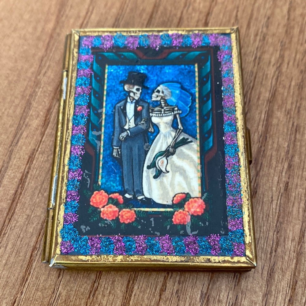 Authentic Mexican Day of the Dead Skeleton Bride and Groom Compact Mirror.